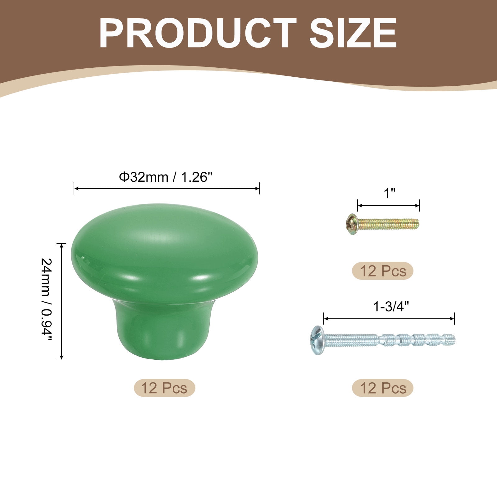 Uxcell 12 Pack Ceramic Cabinet Knobs, 32mm/1.26" Mushroom Round Shaped Drawer Knobs Dresser Knob Pulls Handle with Screws for Wardrobes Bedroom Furniture Closet Cupboard, Green