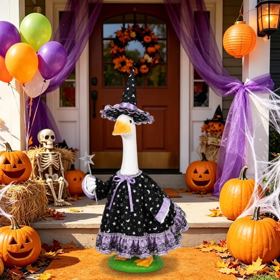 SUORE Halloween Goose Outfit for 24 Inch Porch Statue, Fall Thanksgiving Summer Costume with Hat & Dress, Silly Lawn Goose Clothes for Cement/Plastic Yard Decor, Halloween Outdoor Garden Party Supply