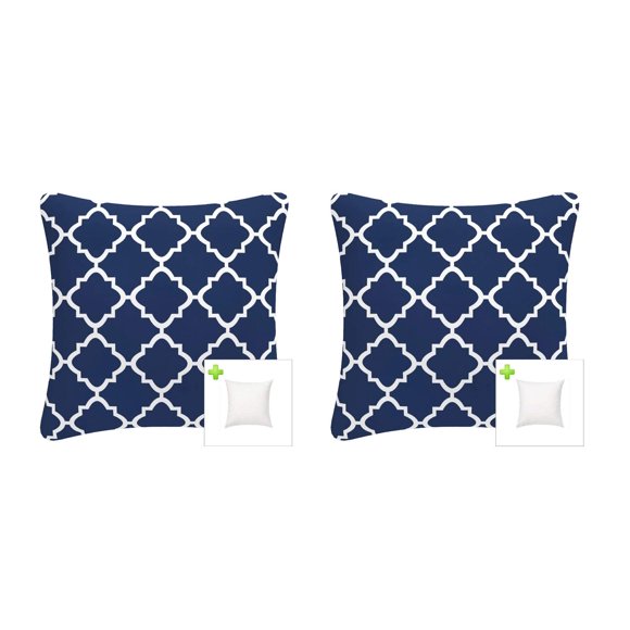 FBTS Prime Pack of 2 Outdoor Waterproof Decorative Throw Pillows with Inserts for Patio Furniture, 18x18 Inch Fade Resistant Patio Garden Cushions for Couch Bed Sofa, Geometric Navy