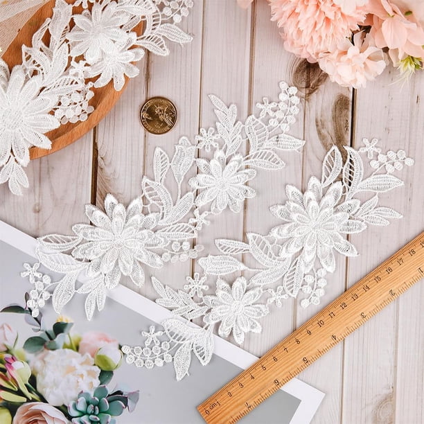 4Pcs Embroidery Lace Patches Neckline Applique Collar Trims Patch Patch  White Flowers Polyester Water Soluble Lace for Wedding Dress Gown Costumes  Sewing Clothing Accessories DIY - Walmart Business Supplies