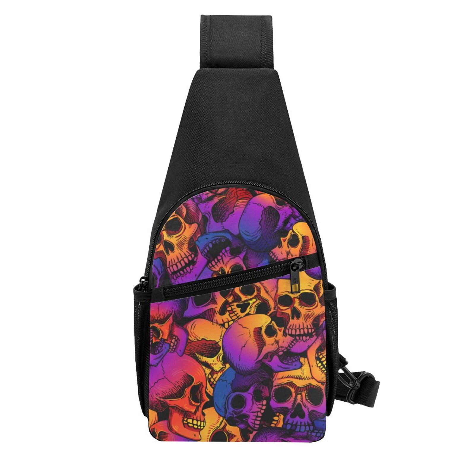 Xecao's Skull Print Sling Bag: A Versatile Chest, Shoulder, and Crossbody Backpack for Casual Days Out, Perfect for Both Men and Women