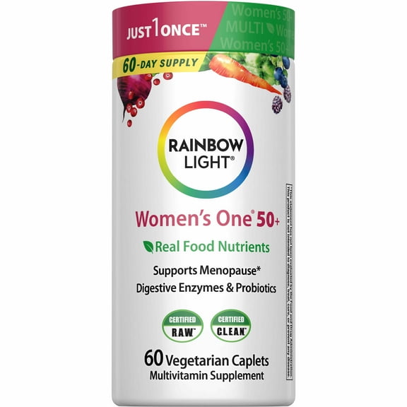 Multivitamin for Women 50 , Vitamin C, D & Zinc, Probiotics | 60 Vegetarian Tablets | by Rainbow Light