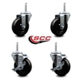 thumbnail image 2 of 4 Inch Hard Rubber Wheel Swivel 5/8 Inch Threaded Stem Caster Set 2 Brakes SCC, 2 of 2