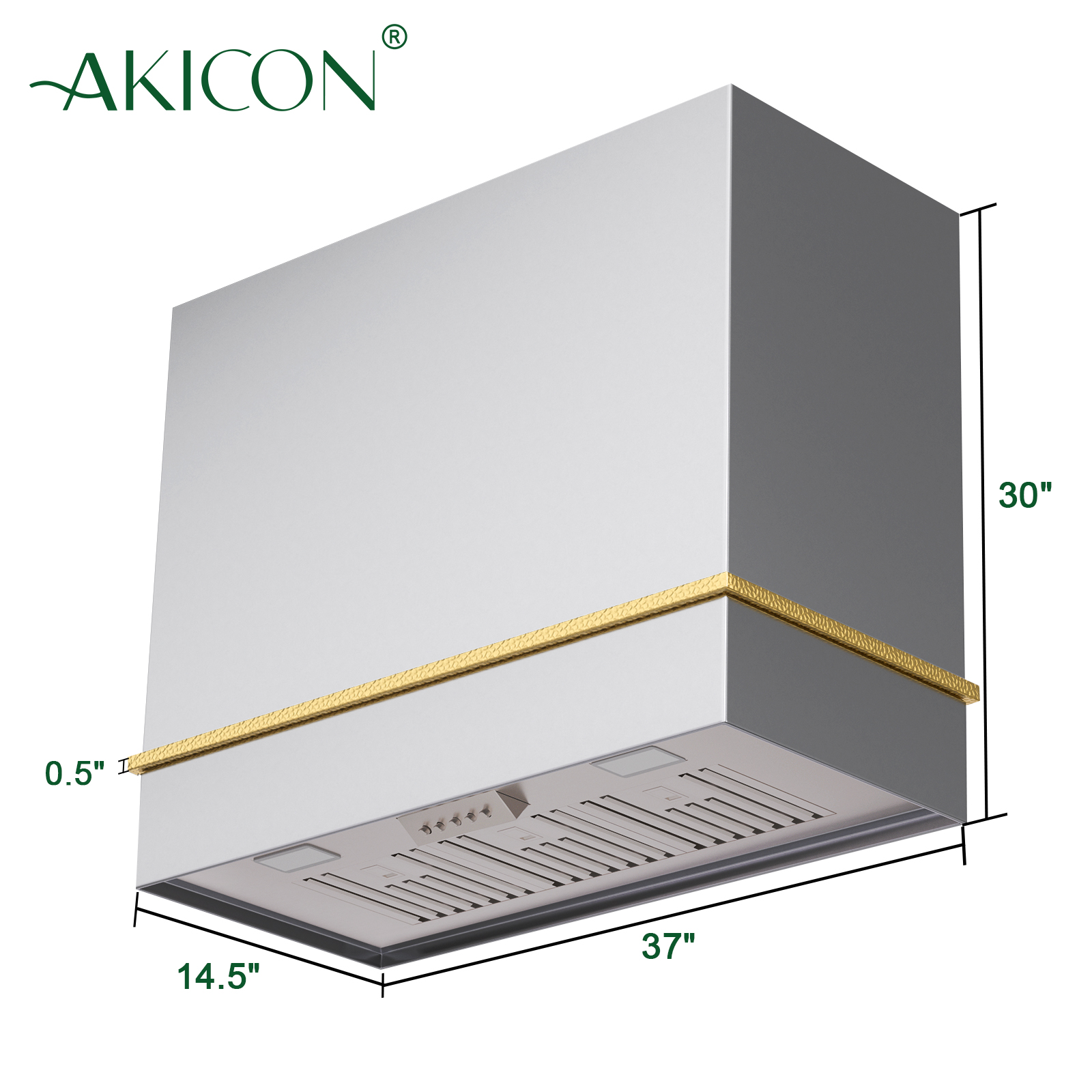 Akicon Range Hood 36 Inch, 600 CFM Stainless Steel Vent Hood with Powerful Range Hood Insert, Modern Square Kitchen Hood with 3 Speed Control, LED Lights, Baffle Filters, Wall Mounted (AK-HS36HA-BSC)