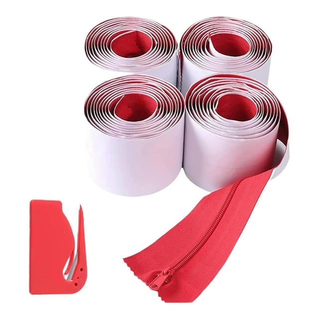 4 Uds barrera contra el polvo cremallera autoadhesiva cremallera de puerta instantánea 7 pies x 3 pulgadas accesorios de pared rojos para decoración
