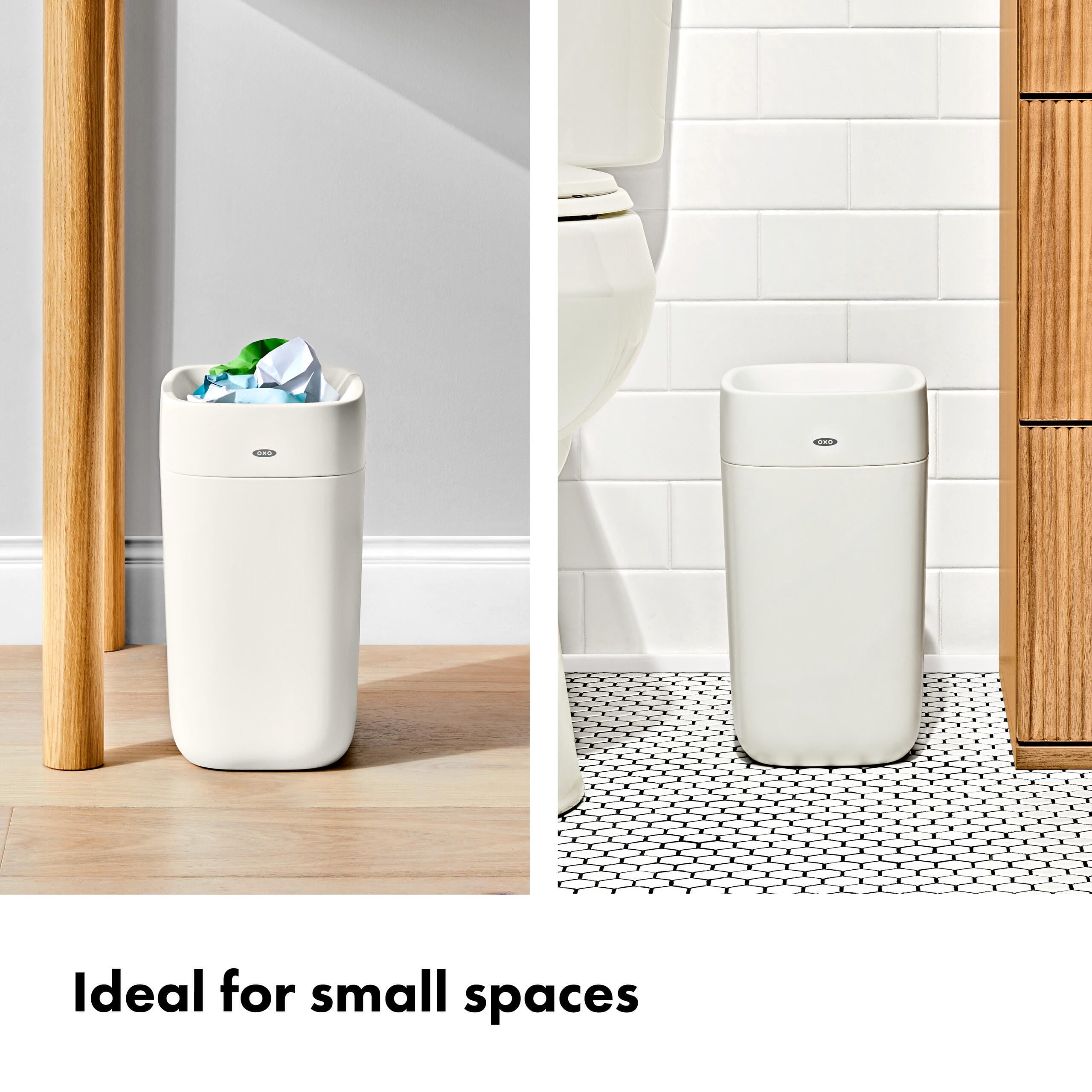 OXO 6L Bathroom Trash Can, Compact Garbage Can for Small Spaces and Under Bathroom Vanity, White