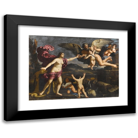 Giacinto Gimignani 14x11 Black Modern Framed Museum Art Print Titled - Venus Cupido and Chronos