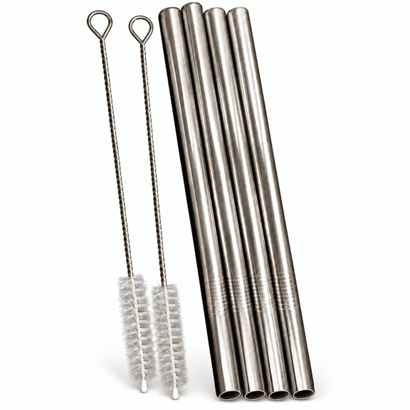 SuNa Store Silver Stainless Steel Replacement Straws with Cleaning Brushes, Compatible with Owala 24/32 oz Bottles, 4 pack