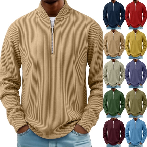 Vetsdori Corduroy Tshirts for Men 1/4 Zipper Sport Pullover Winter Long Sleeve Big and Tall Casual Plain Mens Shirts Henley