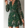 thumbnail image 2 of Women'S Mini Dresses Casual Spring V Neck Chiffon Long Peasant Sleeves Flowy Summer Dress Green M, 2 of 8