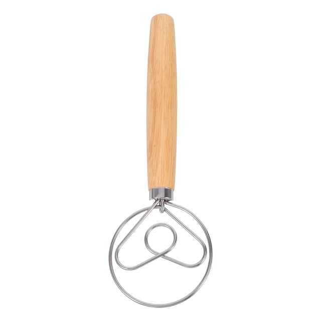 Raindrops Stainless Steel Dough Whisk with Wooden Handle for Kitchen Mixing Flour and Beating Eggs with Comfortable Grip