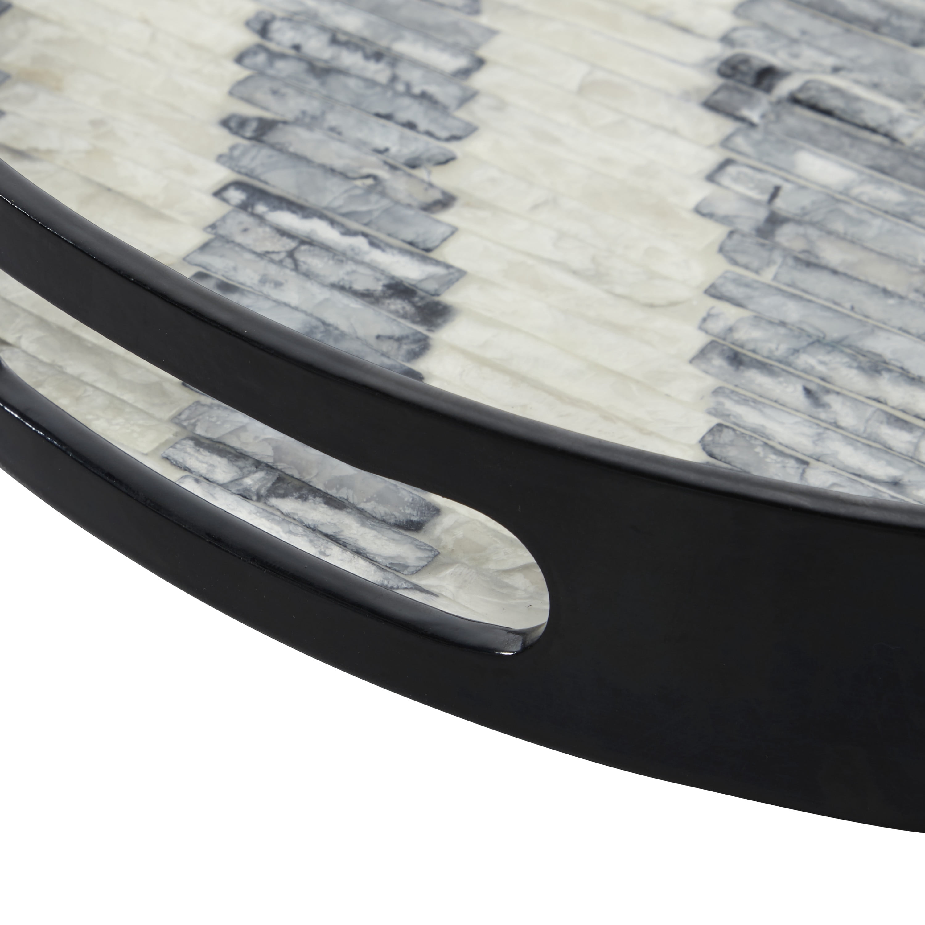 DecMode 24", 20", 16"W Black Mother of Pearl Handmade Chevron Tray with Slot Handles, 3-Pieces