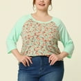 thumbnail image 2 of DARING DIVA Women's Plus Floral Tops Round Neck 3/4 Sleeves Blouse 2X Green, 2 of 6