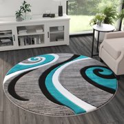 Masada Rugs High Quality Hand Carved Area Rug Modern Contemporary Turquoise White Grey Black (5 Feet 3 Inch X 5 Feet 3 Inch) Round