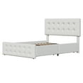 thumbnail image 2 of Garvee Queen Size Bed Frame with 4 Drawers and Adjustable Headboard, PU Leather Upholstered Platform Bed with Button Tufted Design, No Box Spring Needed, Strong Wooden Slats, White, 2 of 11