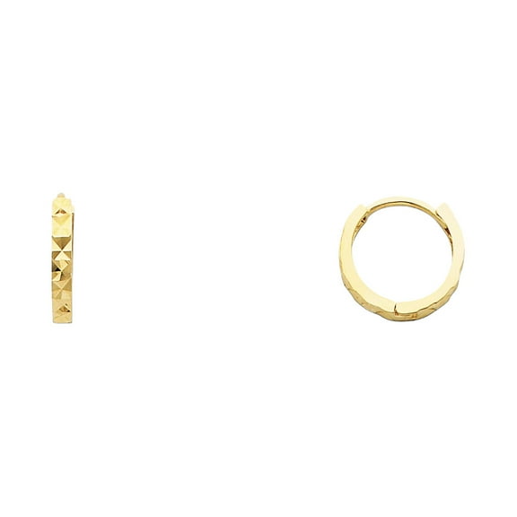Small Huggie Hoop Earrings Solid 14k Yellow Gold Round Diamond Cut Square Tube Huggies 11 x 2 mm