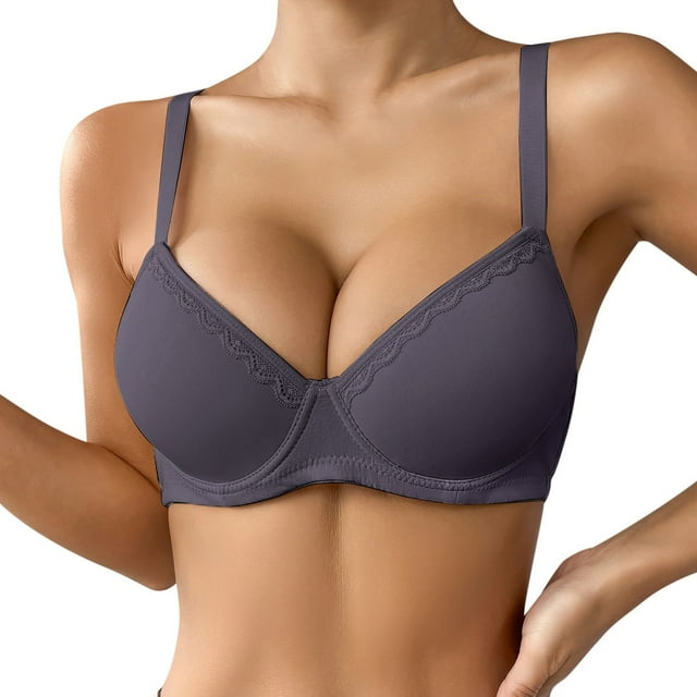 Women's Thin Solid Color Comfortable Breathable Push Up Bra With Underwire Triple Breasted Bra