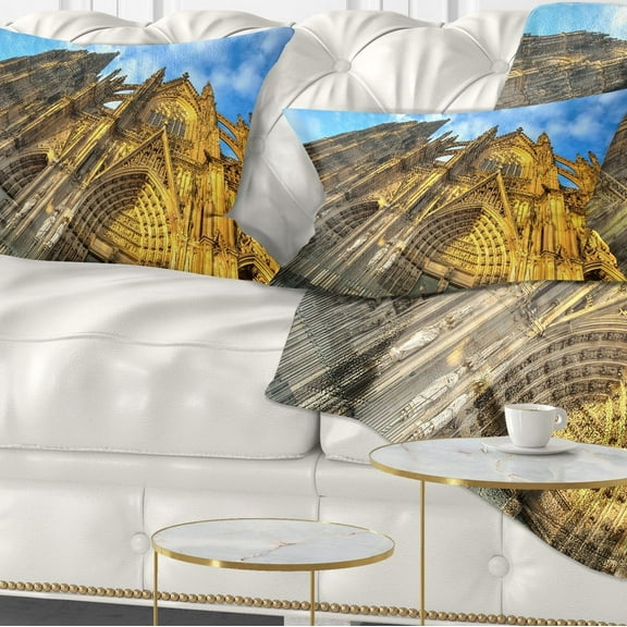 Designart Facade of Dom Church with Blue Sky - Cityscape Art Throw Pillow - 12x20