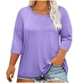 thumbnail image 2 of HongQid Plus Size Tops for Womens 3/4 Sleeve Casual T Shirts Loose Fit Tunic Round Neck Blouse, 2 of 4