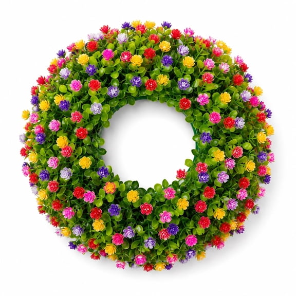 Summer Wreath Spring Wreath for Front Door 17" Artificial Flower Wreath Durable Outdoor All Seasons Welcome Sign for Home Decoration Design1