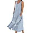 thumbnail image 2 of YHAJDS Women Summer Vacation Beach Dress Linen Print Long Summer Casual Dress, 2 of 5