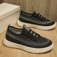 thumbnail image 5 of Domuza Womens Striped Fly Knit Slip On Sneakers, Elastic No-Tie Lace Lightweight Platform Casual Walking Shoes with Fashion Letter Detail Black 8（EU-40）, 5 of 5