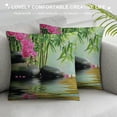 thumbnail image 3 of Leisuo Spa Themed Throw Pillow Cushion Cover, Orchid Flowers Stones and Exotic Branches Image, Decorative Square Accent Pillow Case, Fern Green and Fuchsia white, 3 of 5