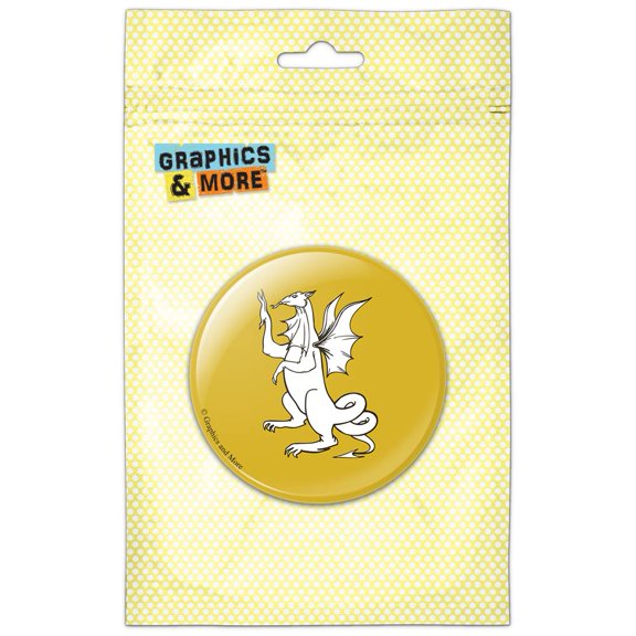 Dragon Medieval Mythological Creature on Yellow Pinback Button Pin Badge