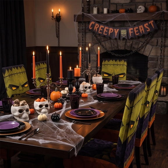 Miwamany Halloween Stretch Chair Cover, Elastic Spooky Ghost Slipcover, Full Dining Seat Protector for Kitchen Party Home Decor, Festive Furniture Accent