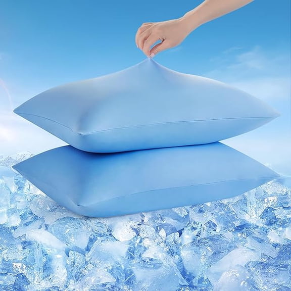 Cooling Pillow Cases, Arc-Chill Q-max>0.5 Cool Pillowcases for Hot Sleepers, Soft Silky 20" x 30" Summer Pillow Cover with Zipper (Blue, Standard & Queen Size)