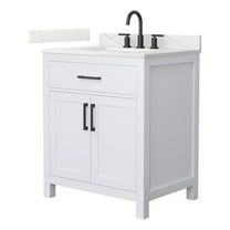Beckett 30" White Single Vanity & Giotto Quartz Top (3-Hole) & Black Trim