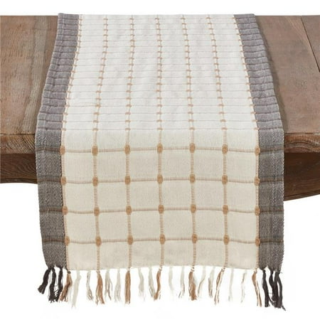 

SARO Woven Windowpane & Tassel Design Cotton Table Runner Multi Color