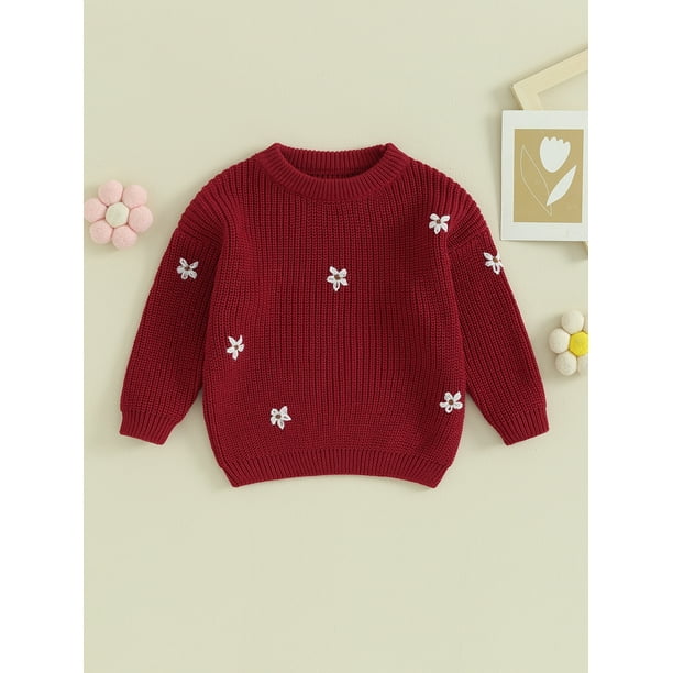 Qtinghua Newborn Infant Toddler Baby Girls Knitted Sweater Floral Embroidery Casual Long Sleeve Pullover Knitwear Warm Clothes Maroon 4 5 Years Walmart Business Supplies