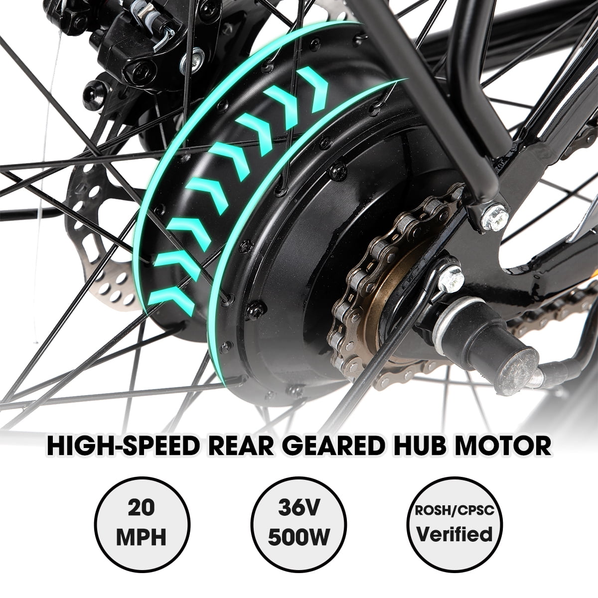 Hiland 26" Cruiser Electric Bike for Adults, 36V Removable Battery, 500W E-Bike Motor 20mph, LCD Display, Black