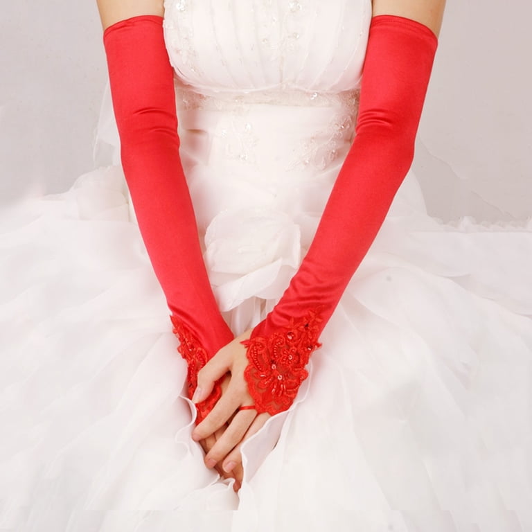 red gloves for dress Opera Length Textured Women's Fingerless Gloves