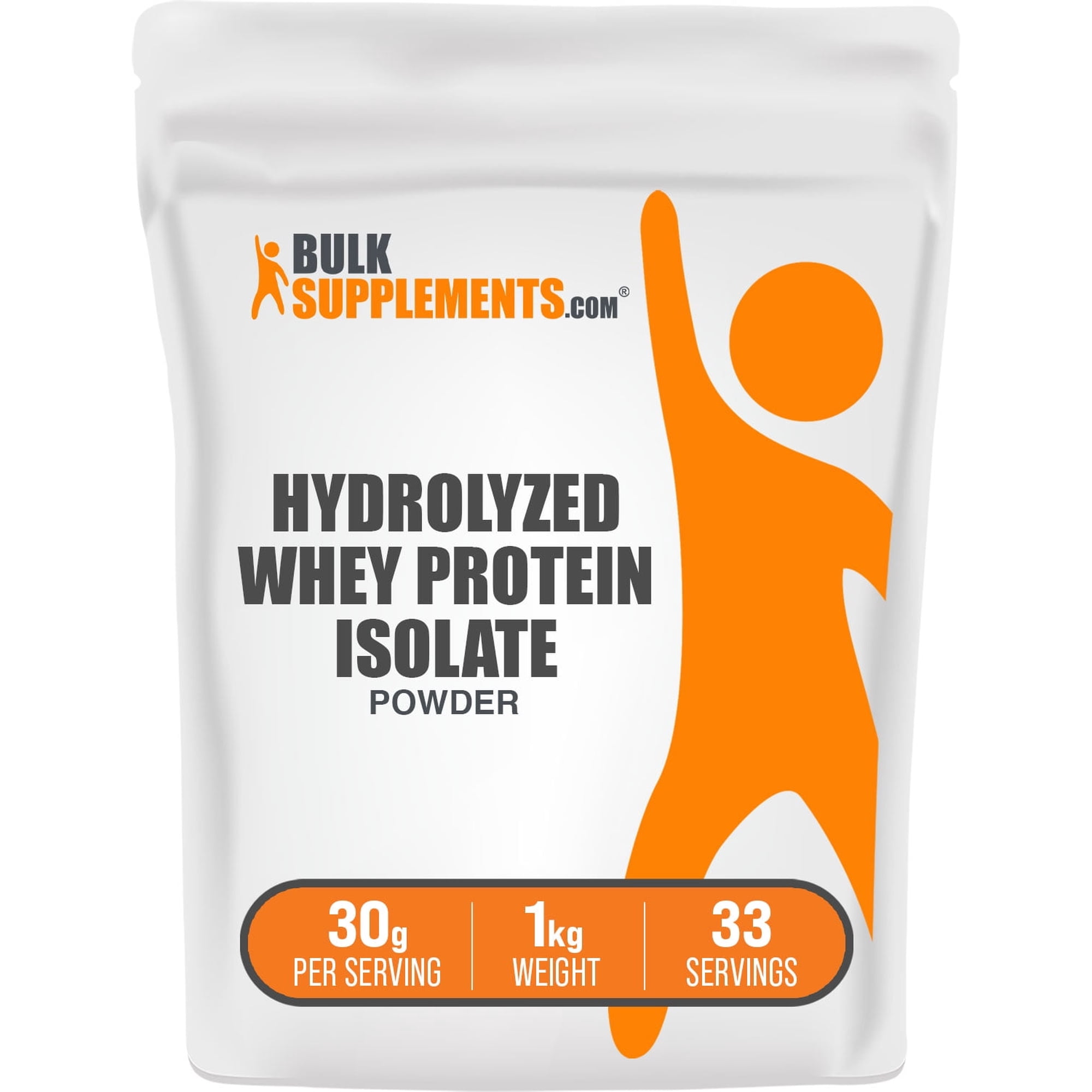BulkSupplements Hydrolyzed Whey Protein Isolate Powder - Whey Protein Supplement, with BCAAs - Unflavored, 30g per Serving, 1kg (2.2 lbs)