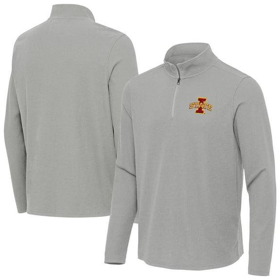 Men's Antigua Heather Gray Iowa State Cyclones Sync Quarter-Zip Waffle-Knit Tri-Blend Pullover