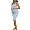 thumbnail image 4 of INSPIRE CHIC Women's Striped Maternity Dress Summer Bodycon Ribbed Knit Sleeveless Pregnancy Tank Dresses M Blue, 4 of 6