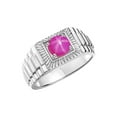 thumbnail image 4 of RYLOS Men's Ring Sterling Silver Ring, 7MM Round Shape Gemstone Designer Style Rings Star Ruby July Birthstone Rings Silver Size 8, 4 of 7