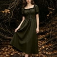 thumbnail image 4 of Women's Renaissance Peasant Dress Short Puff Sleeve Square Neck Lace Up Corset Vintage Medieval Irish Wench Maxi Dress for Halloween Cosplay Festival, 4 of 9