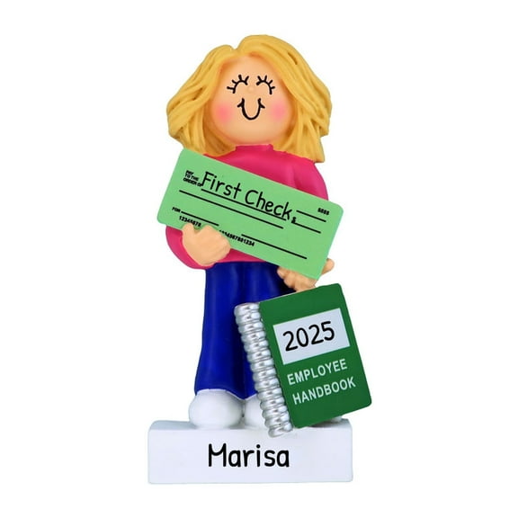Personalized First New Job Ornament - Employee Blonde Female - Ornaments by Elves