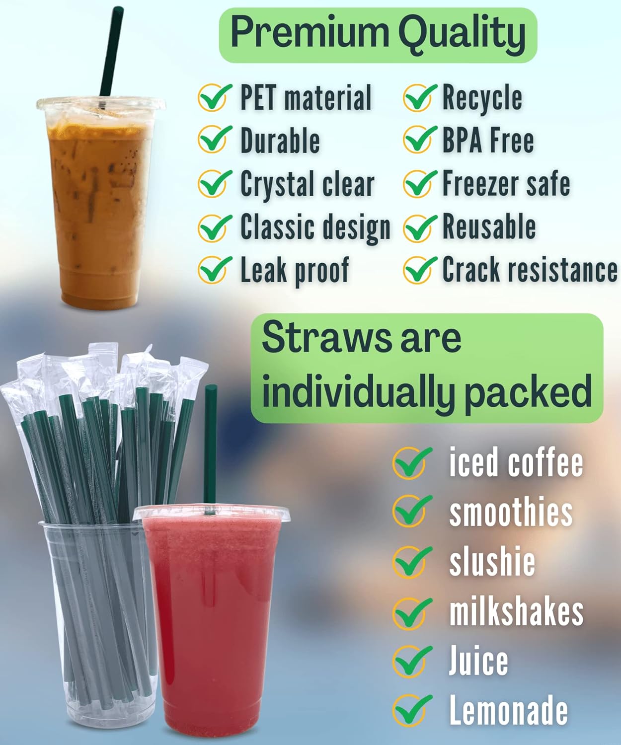 Mishitina Clear Plastic Cups with Lids and Straws, 20 oz, 25 Sets photo 3