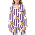 thumbnail image 5 of CAIVO Kids Girls Halloween Print Pajama Sets Lapel Long Sleeve Button Down Shirt With Pants 2 Piece Casual Home Homewear, 5 of 5