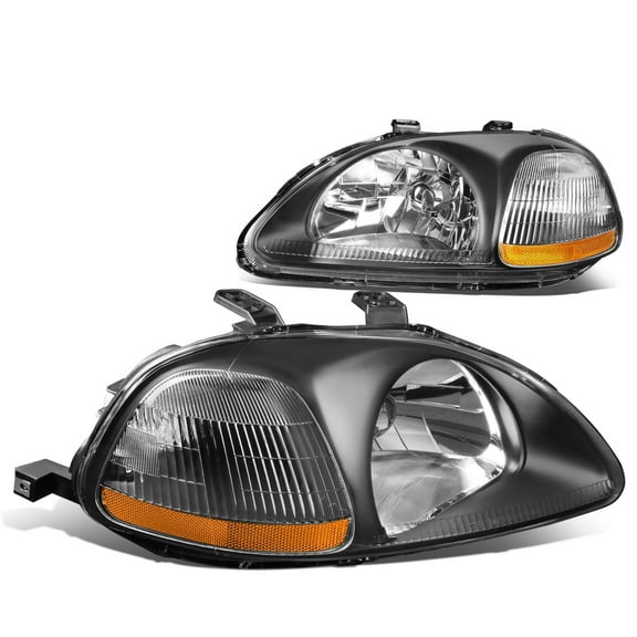 DNA Motoring For 96-98 Honda Civic Black Amber Corner Halogen Headlight Lamps Pair