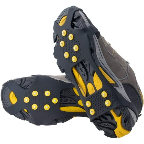OuterStar Ice & Snow Grips Over Shoe/Boot Traction Cleat Rubber Spikes Anti Slip 10-Stud Crampons Slip-on Stretch Footwear S/M/L/X-L(Extra 10 Studs)