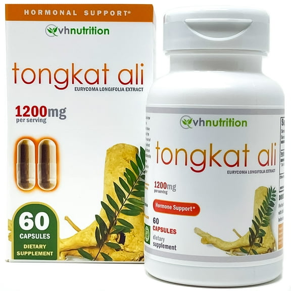 VH Nutrition Tongkat Ali for Men 1200mg - Extra Strength Hormone Support Supplement, Longjack Eurycoma Longifolia Extract 200:1 - 60 Capsules