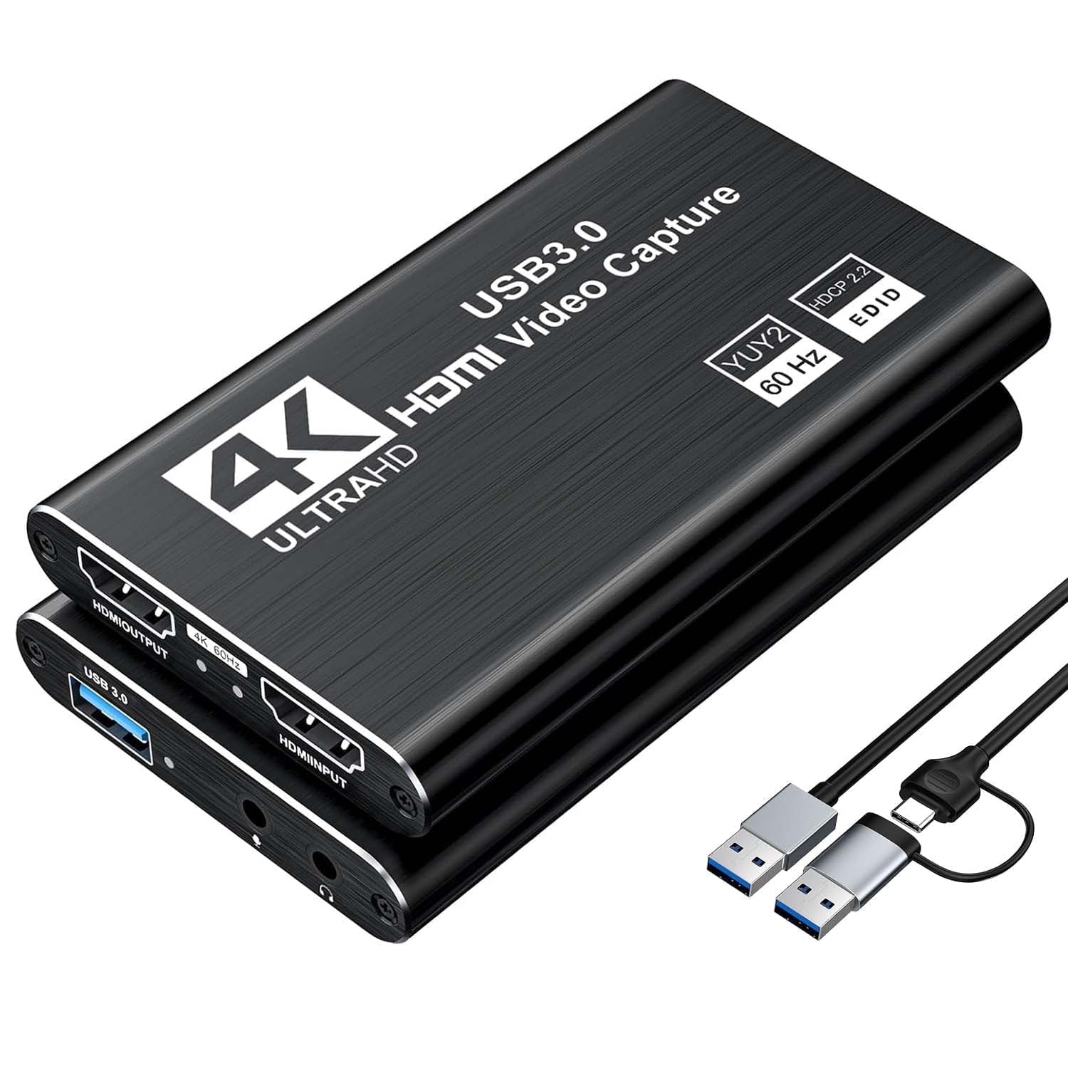 Duomigo Video Capture Card 4K HDTV Loop-Out, 1080P 60FPS/2K 30FPS Game Capture Device for Streaming, Compatible with PS5/Switch/Camera/PC/OBS (Black)