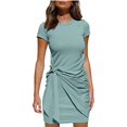 thumbnail image 1 of Nouvelle Robe T-Shirt Décontractée à Manches Courtes pour Femmes, Col Rond, Moulante, Froncée, Taille Nouée, Mini Robes, 1 of 2