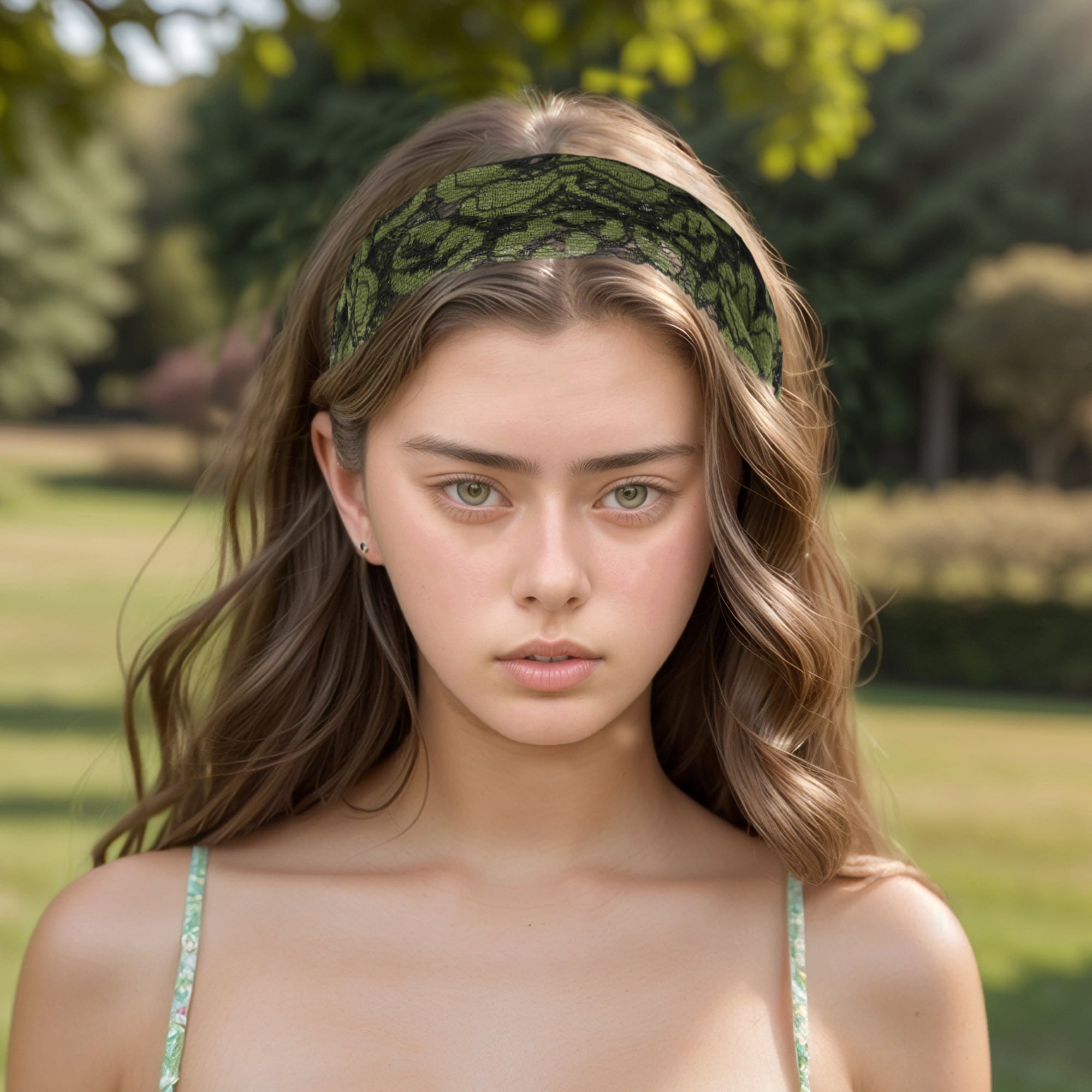 Unique Bargains Lotus Wide Lace Headband 1 Pc Green