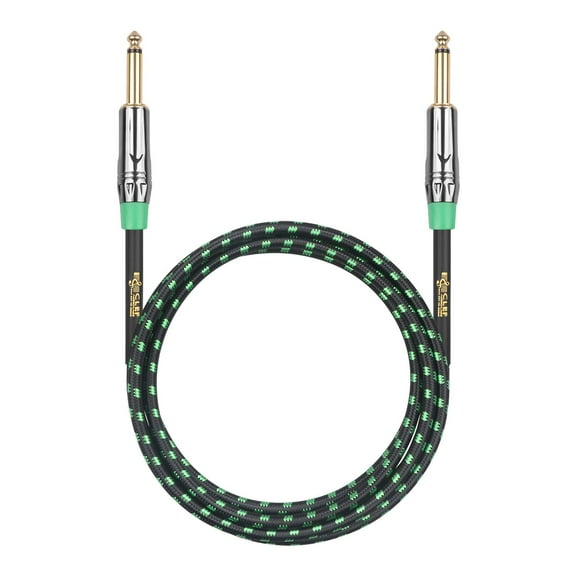 Clef Audio Labs 6.35mm TS to 6.35mm TS, Black Chrome Zinc Alloy Shell/Green Braided - 6FT -1PK